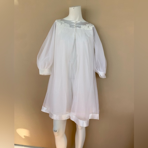 Sheer Babydoll Lingerie Dress w Shawl | Vintage Sleeveless Mini Dress w Jacket - Picture 6 of 8